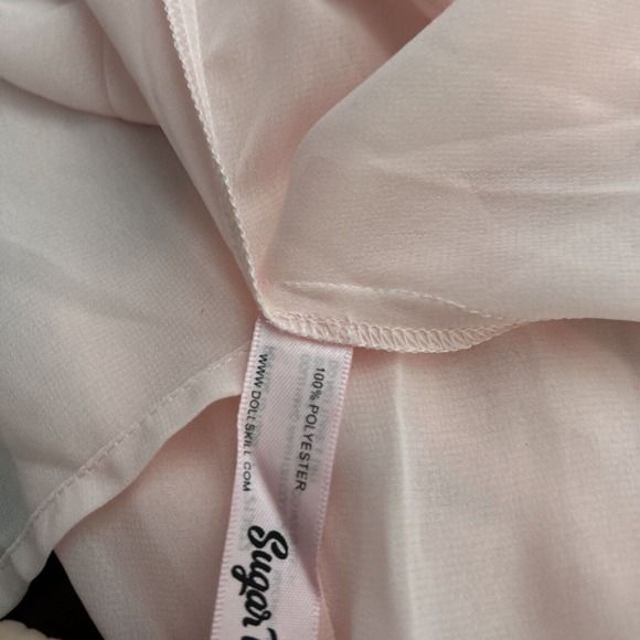 Sugar Thrillz Dolls Kill Pink Sheer Long Sleeve Button Down Shirt Too‎ Blouse XS - Picture 4 of 7